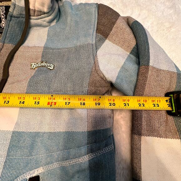 Billabong Women's Blue White Brown Plaid Zip Up Jacket Size Small - Picture 8 of 9